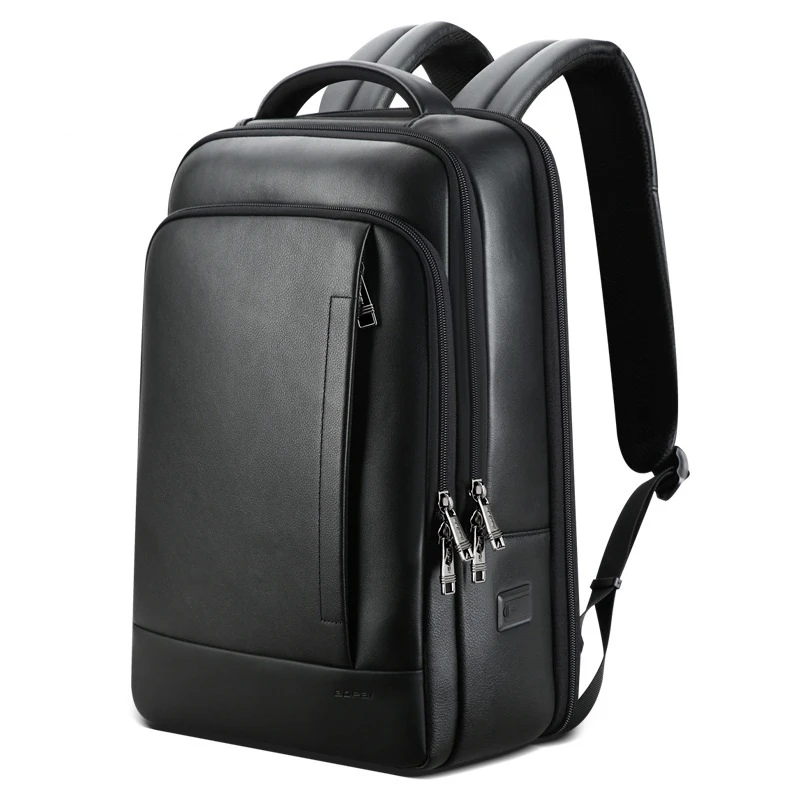 Men's Genuine Leather Backpack Laptop Male Business Casual Waterproof Shoulder Bag Women's Computer Bagpack Black Backpacking
