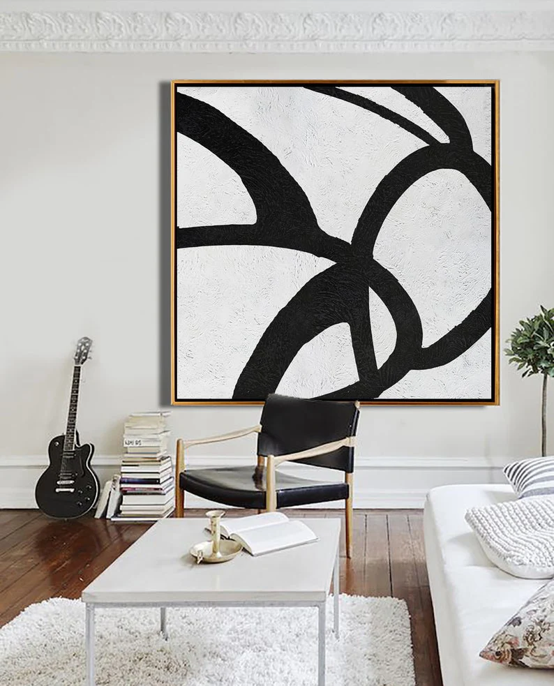 

Oversized Abstract Painting on Canvas Abstract Art Canvas Painting Minimalist Art Black White Painting Large Wall Art Decor