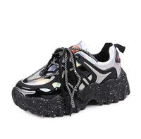 2020 new women chunky sneakers designer dad shoes platform shining black red ladies ulzzang fashion leather casual shoe woman