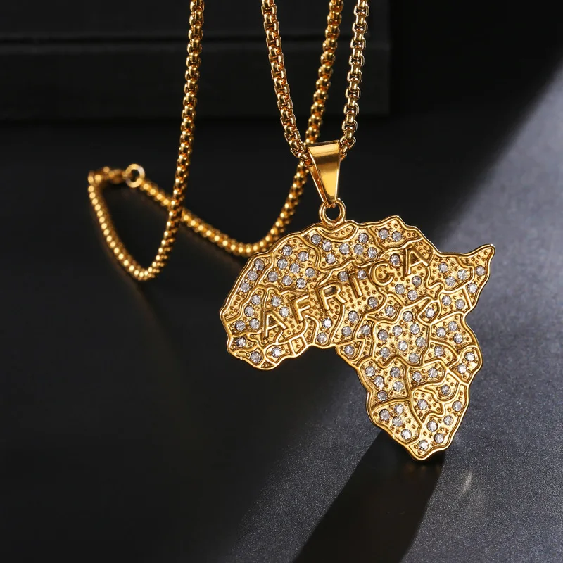 Zciti в стиле хип хоп модные туфли Карта Африки ожерелье Bling Стразы Кристалл Золото