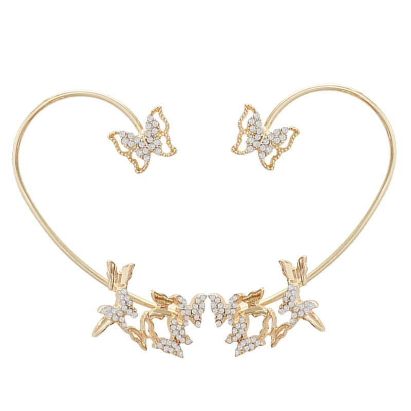 

95AB Rhinestone Mini No Piercing Ear Clip Butterfly Earrings for Girl Woman