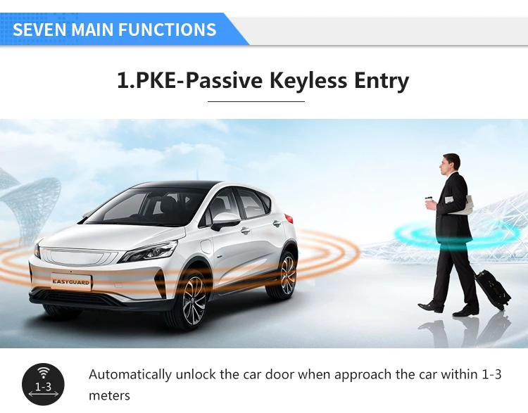 Easyguard Smart key keyless go car alarm system remote engine start push button start touch password entry DC12V