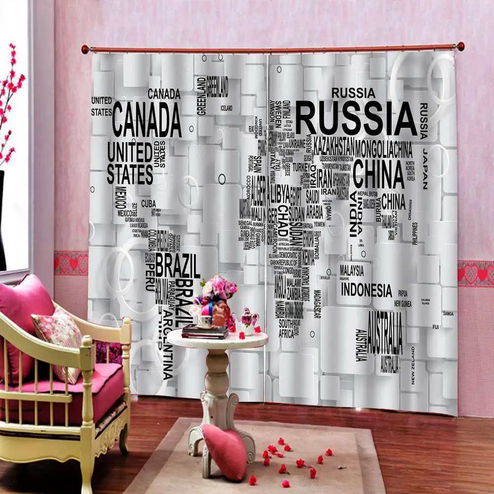 Стереоскопическая занавеска С картой мира 3D роскошная Затемняющая оконная для