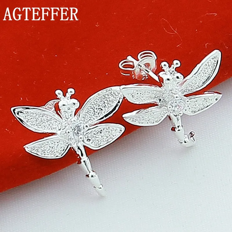 

AGTEFFER 925 Sterling Silver Dragonfly Stud Earrings For Woman Wedding Engagement Fashion Party Charm Jewelry
