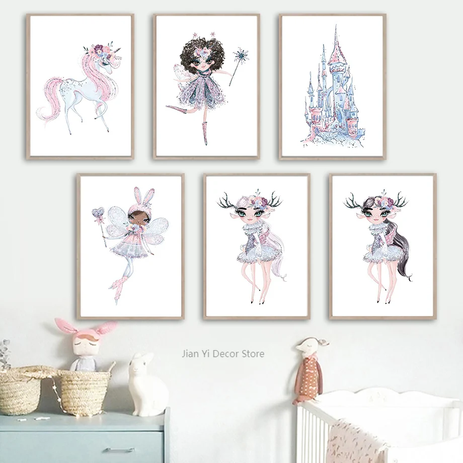 Настенная Картина на холсте Единорог замок эльфов волшебная палочка