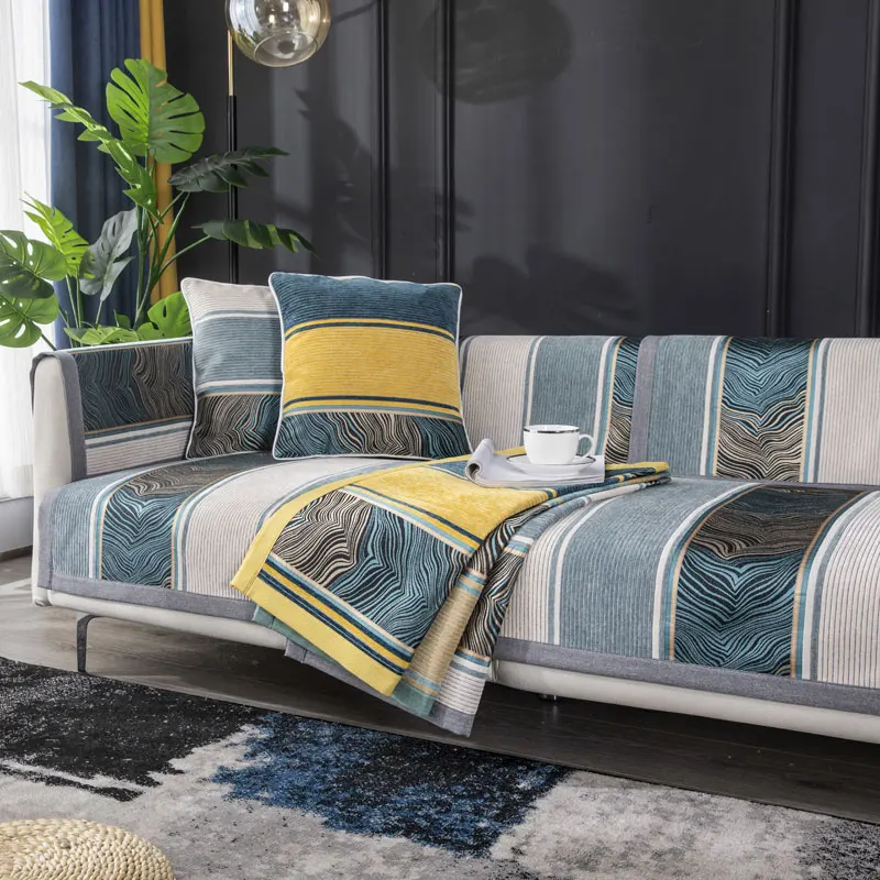 

Nordic Thicken Stripe Sofa Cover Velvet 3 Seater Couch Cover Soft Non-slip Combination Sofa Towel for Living Room Home Decor