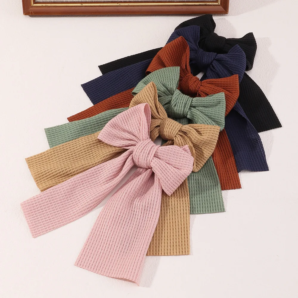 

Free shipping fashion women Lolita long bow Hair Pin lovely girl cotton Waffle hair accessories Hairpins barretta