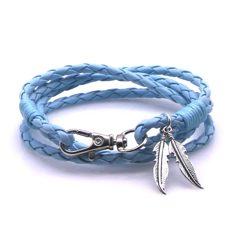 26 стилей браслет с крыльями листьев плетеный ручной работы кожаный шармами для