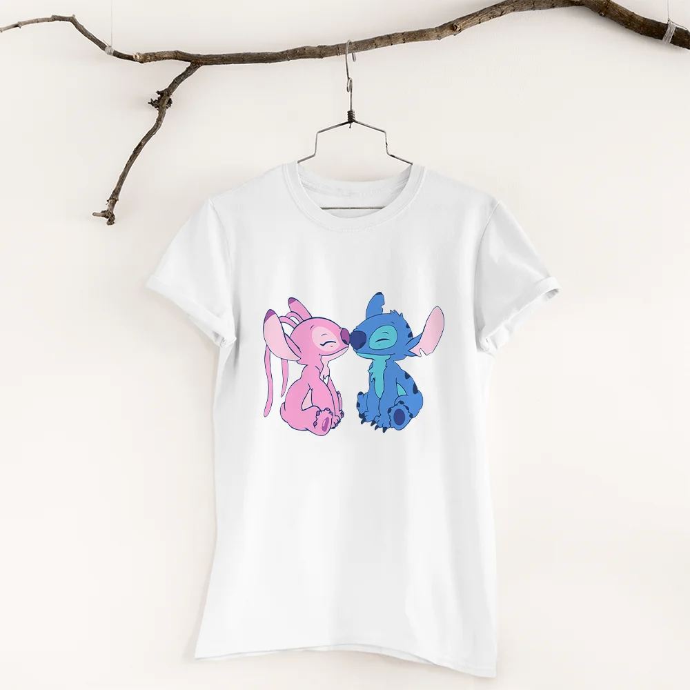 

Новые летние товары, женские футболки, черные и белые футболки в уличном стиле, футболки с рисунком из мультфильма «Лило и Ститч» Disney, Прямая...