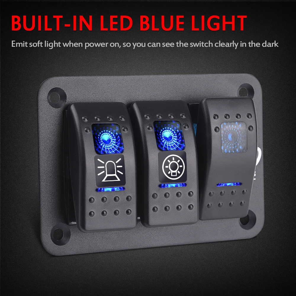 MICTUNING 3 Gang Rocker Switch Panel 12V 24V 5 Pin On Off Toggle With Blue LED Light For Car Truck Boat Marine ATV UTV | Автомобили и