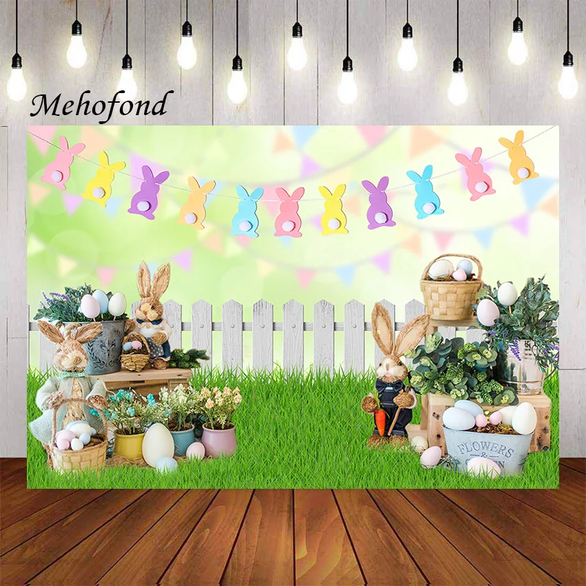

Фон для фотосъемки Mehofond весенний Пасхальный Сад Цветочный забор яйца трава Кролик Детский портрет декорация фон для фотостудии