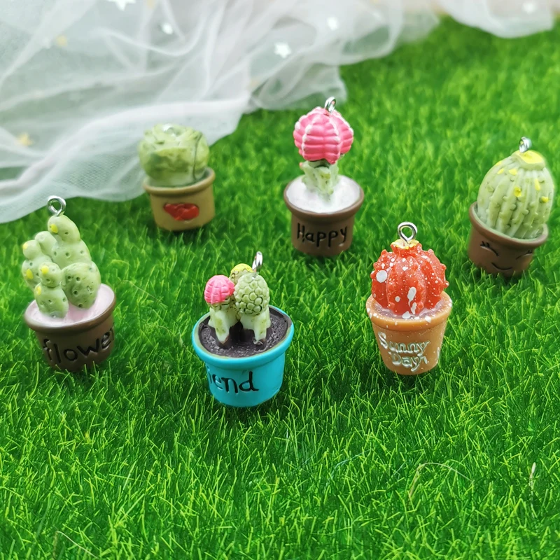 10 штук 3D милых бонсай-кактусовые подвески-подвески для украшения браслетов, ожерелий, сережек, ключей.