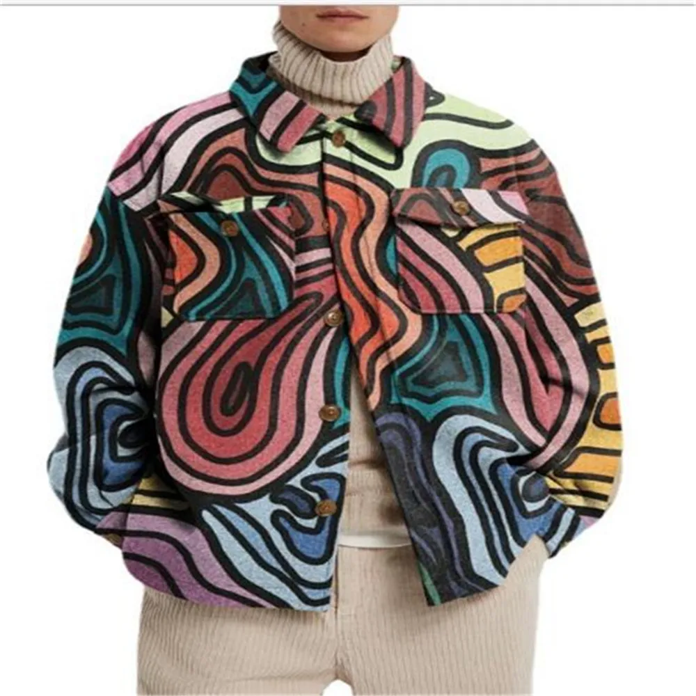 

2021 Spring European American Youth Men's Jacket Fashion Lapel Printing Loose Jackets Coat Clothes Outerwear