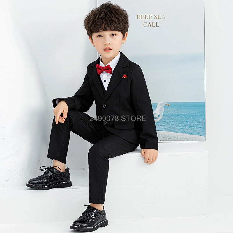 

Торжественный Свадебный костюм с цветочным принтом для мальчиков; Детская куртка; Жилет; Брюки; Платье-смокинг для дня рождения; Детский кос...