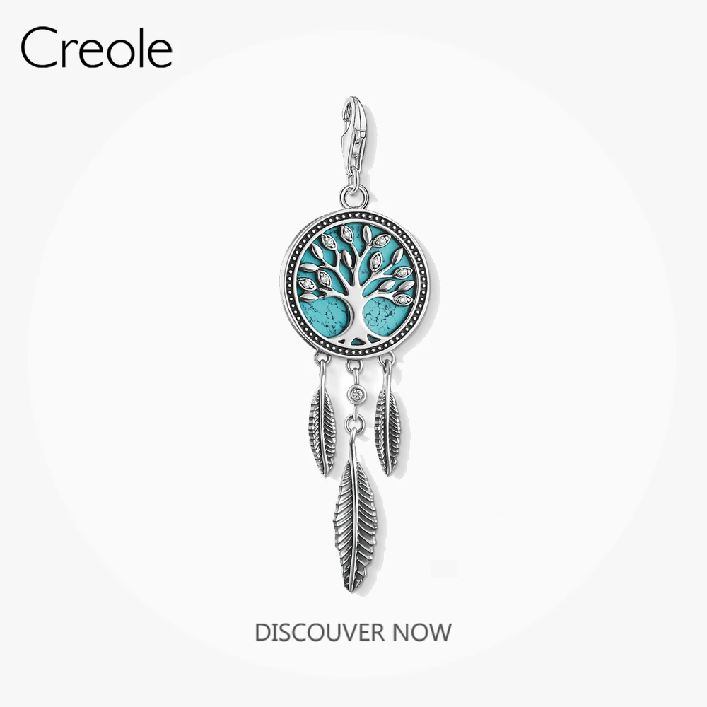 

Charms Pendant Dreamcatcher Tree Design Turquoise Blue Stones 925 Sterling Silver Fit Bracelet Fine Women Jewelry Lucky Bijoux