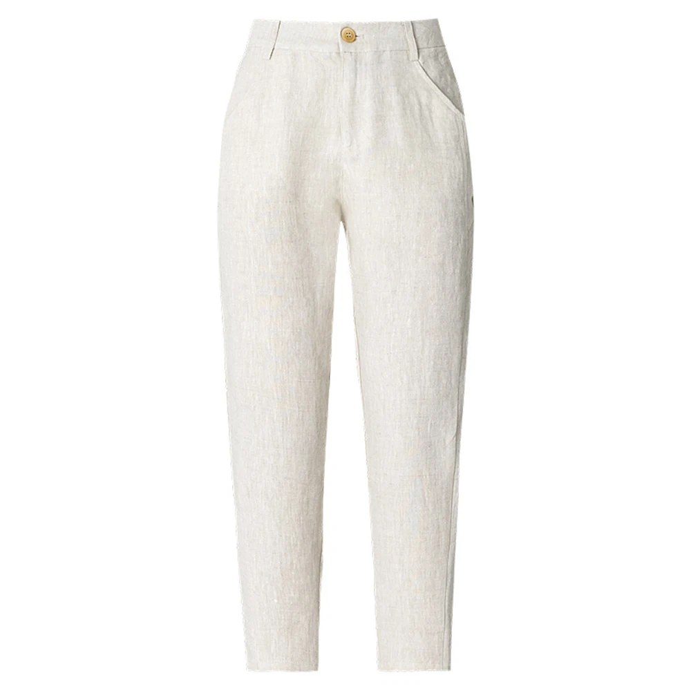

2020 Summer New Casual Linen Cropped Pants Women's Beige Comfy Haren Pants Elastic Waist Retro Capri-Pants Off-White Plus Size