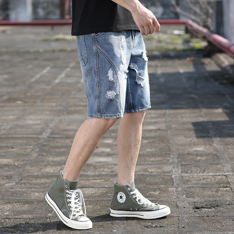 

Fashion Jeans Short Men Shorts Large Size New Loose Pantalones Cortos Hombre Korean Big Size Men Blue Spodenki Meskie Half Pants