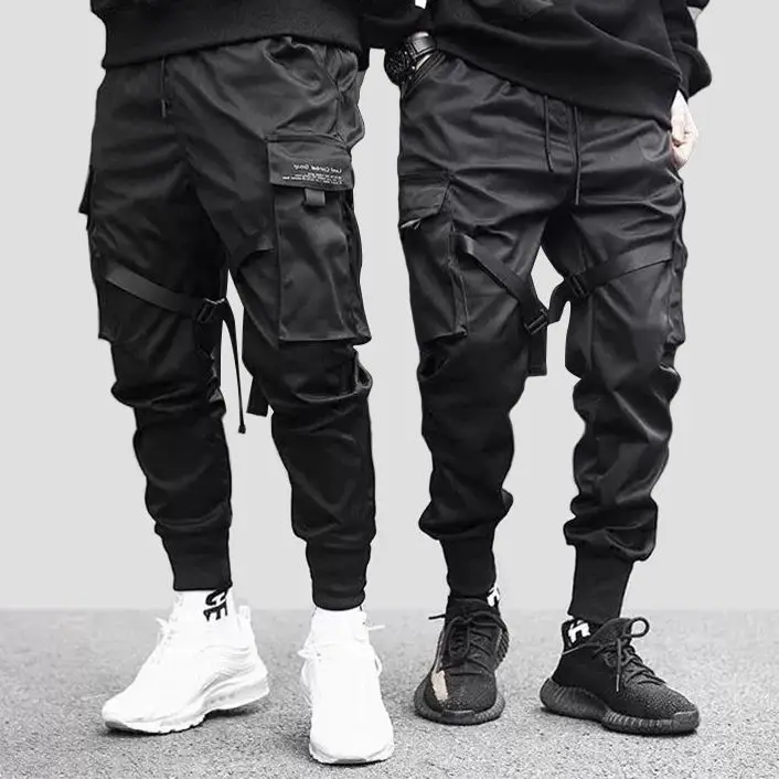 

2021 Hip Hop Cargo Pants Pockets Men Streetwear Harajuku Joggers Pants HipHop Swag Ribbion Harem Pants Fashion Casual Trousers
