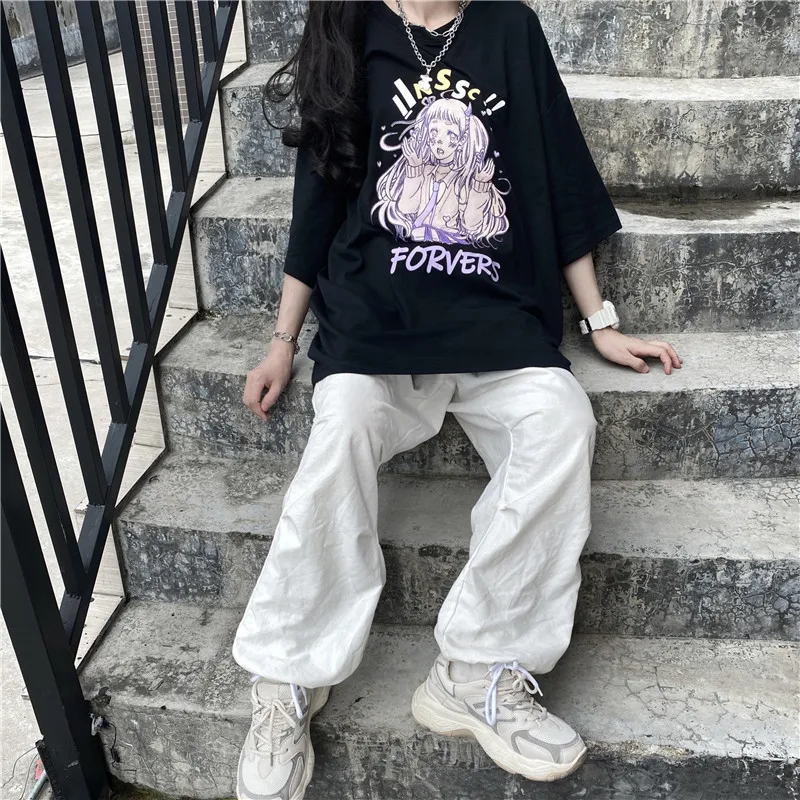 

Summer T Shirt for Women 2021 Casual Cotton Anime Cartoon Print Y2K Harajuku Loose T-Shirt Aesthetic Sweet Chic Casual Tops