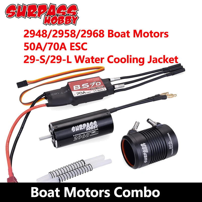 

RC Boat Parts 600-800mm 2948 3000/3450KV 2958 3380KV 2968 2800KV Brushless Motor Waterproof 50A 70A ESC Water Cooling Jacket