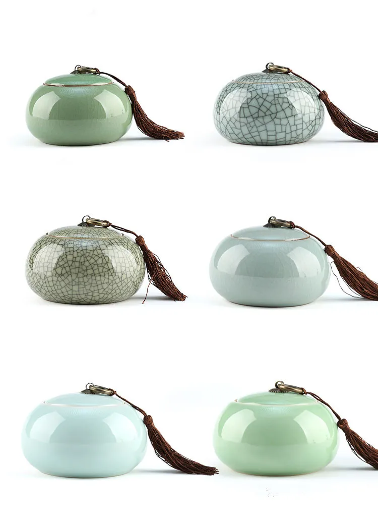 

Handmade Stoneware Celadon Tea Box Storage Jar Ceramic Tea Set Portable Sealed Tea Caddy Gift