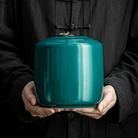 tea caddy pure color ceramic large sealed tank storage tank puer pot household moisture proof tea caddy tea table decoration