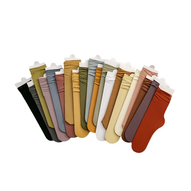

Women's Socks Summer Korean Style Ice Silk Socks Thin Softable Ladies Solid Color Pile Sock For Women Girls Street Fashion Trend