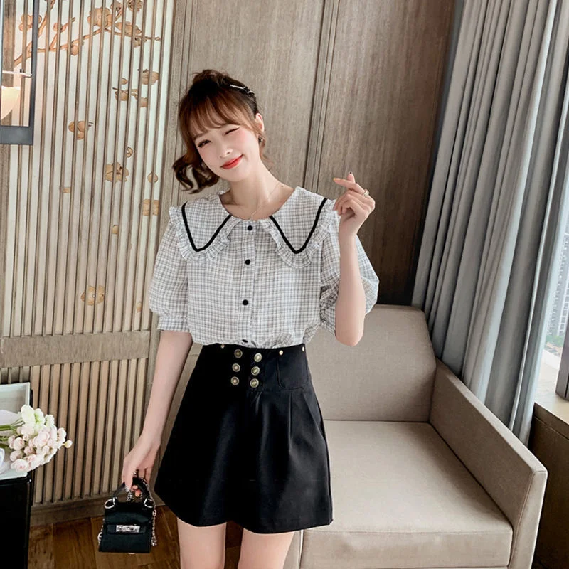 

Plaid Jacket Two Piece Set New Salt Sweetness High Waist Shorts Wide Leg Set Women Women Sets Clothes
