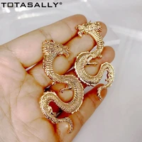 totasally fashion womens earrings vintage metal chinese dragon big stud earrings for party brincos bijoux dropship