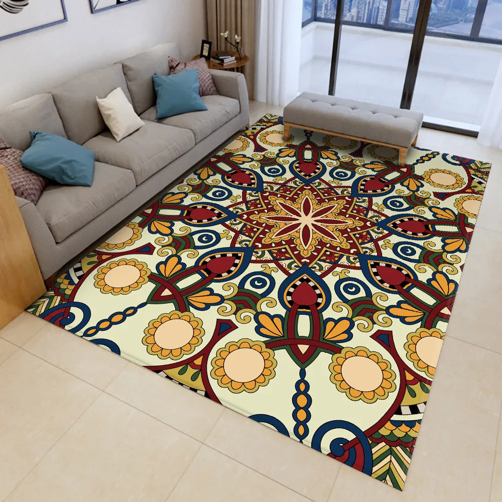 

Round Rectangle Carpet Court Flower Mandala Style Printed Soft Carpets For Living Room Anti-slip Rug Floor Mat For Home Decor