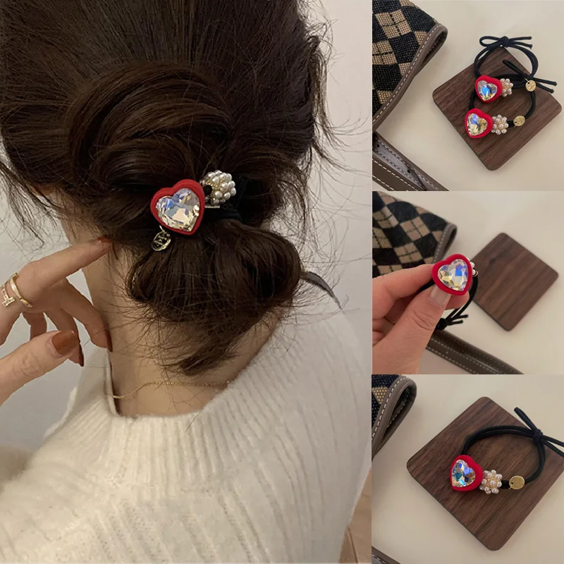 

Ruoshui Woman Crystal Pearl Hair Ties Scrunchies Women Rubber Band Hair Accessories Ties Rope Gum Ring Headwear Elastic HairBand