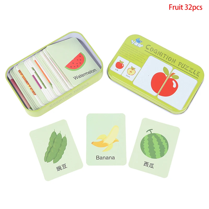 

Kids Montessori Puzzle Toy Animals Fruit Graph Match Card Game Early Educational Baby Kids Cognition Puzzles Toys With box