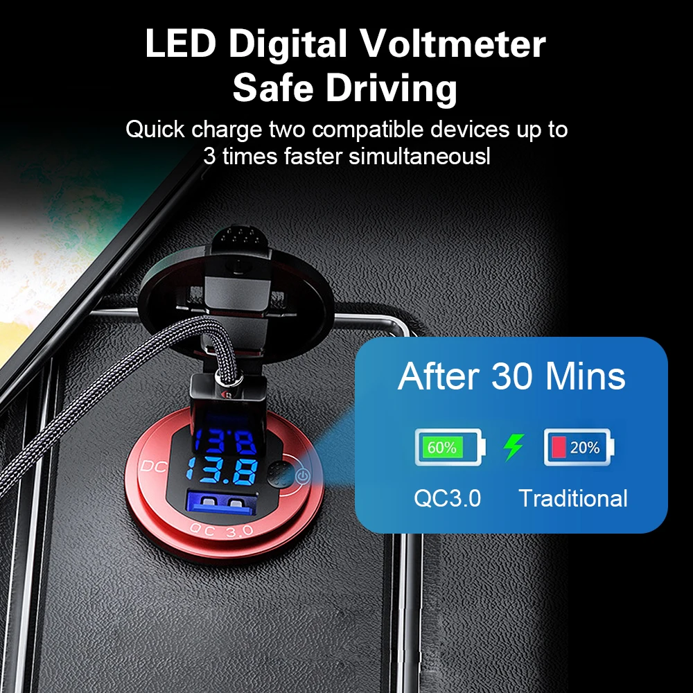Автомобильное зарядное устройство с двумя USB-портами QC3.0 Quick Charge 3 0 36 Вт