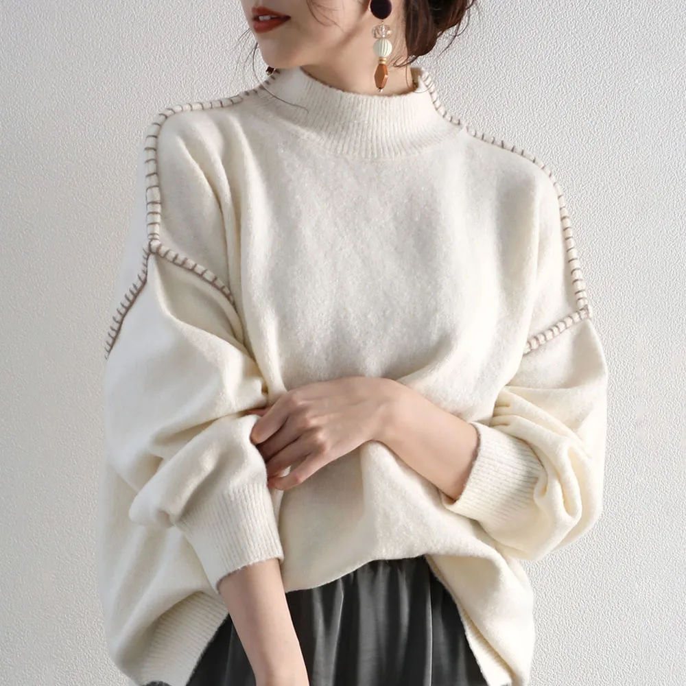 Женский длинный вязаный свитер повседневный Свободный пуловер с