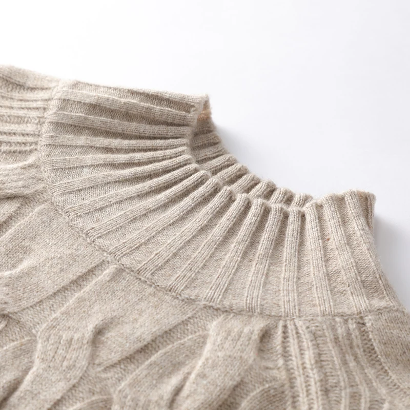 

2020 Winter Thick Warm Sweaters for Woman 100% Wool Knitted Long Sleeve Pullovers Hot Sale Half-high Oneck Jumpers Female tops