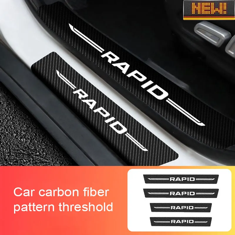 

4X Car Stickers Anti Scratch Door Sill Protector ​For Skoda Rapid 2013 2015-2020 Car Stylin Threshold Protection Carbon Fiber