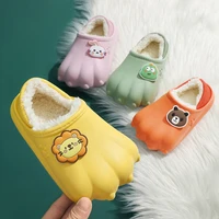cartoon bear paw children slippers autumn warm thick fluffy slippers home indoor non slip kids furry shoes baby slides pantuflas