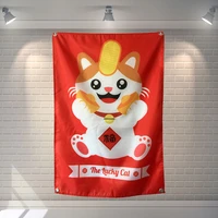 cute cartoon cat large music festival party background decoration poster banner hanging painting cloth art 56x36 inches