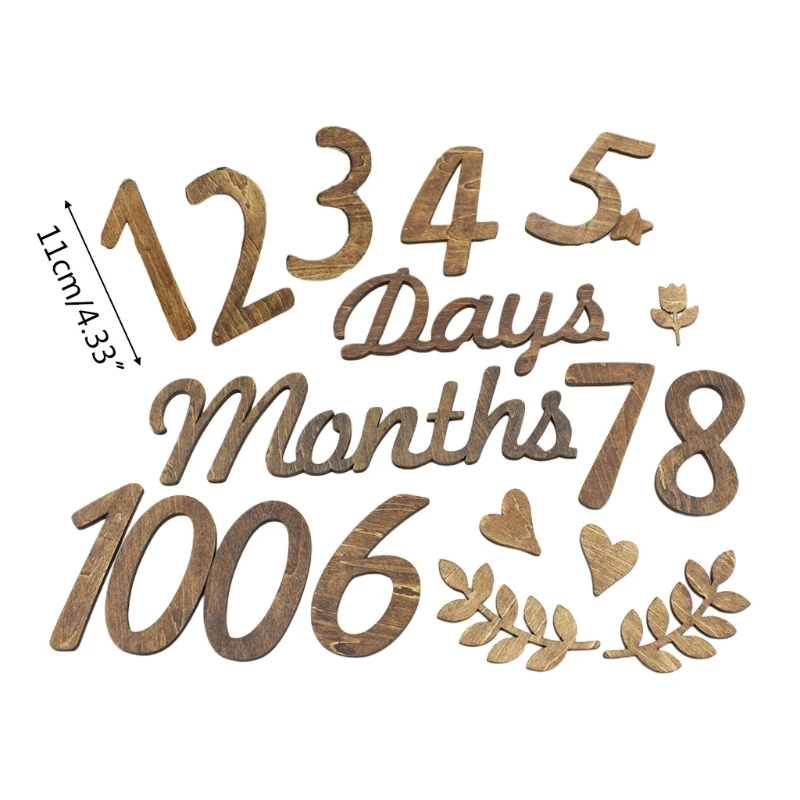 

F62D Baby Milestone Cards Newborn Photography Props Numbers Engraved Cutouts Chips