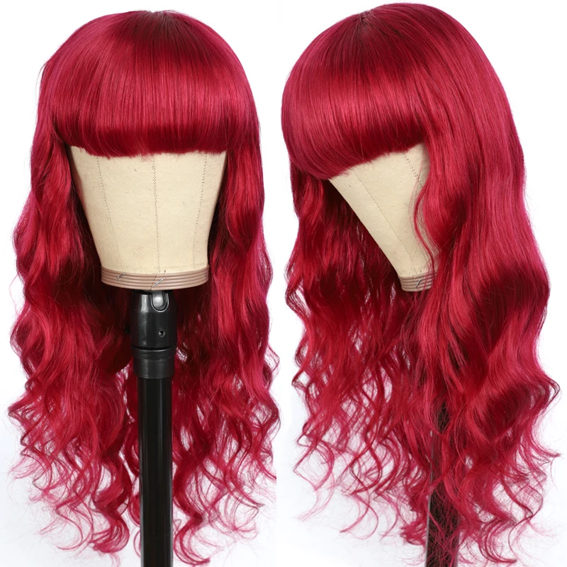 Парики из человеческих волос Блонд-коричневого и красного цвета с челкой для