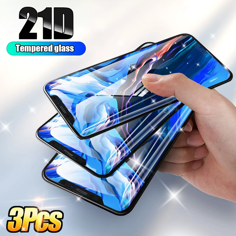 Защитное стекло закаленное 21D для iPhone 6 6S 7 8 Plus X Xr Xs Max 11 Pro 3 шт.|Защитные стёкла и