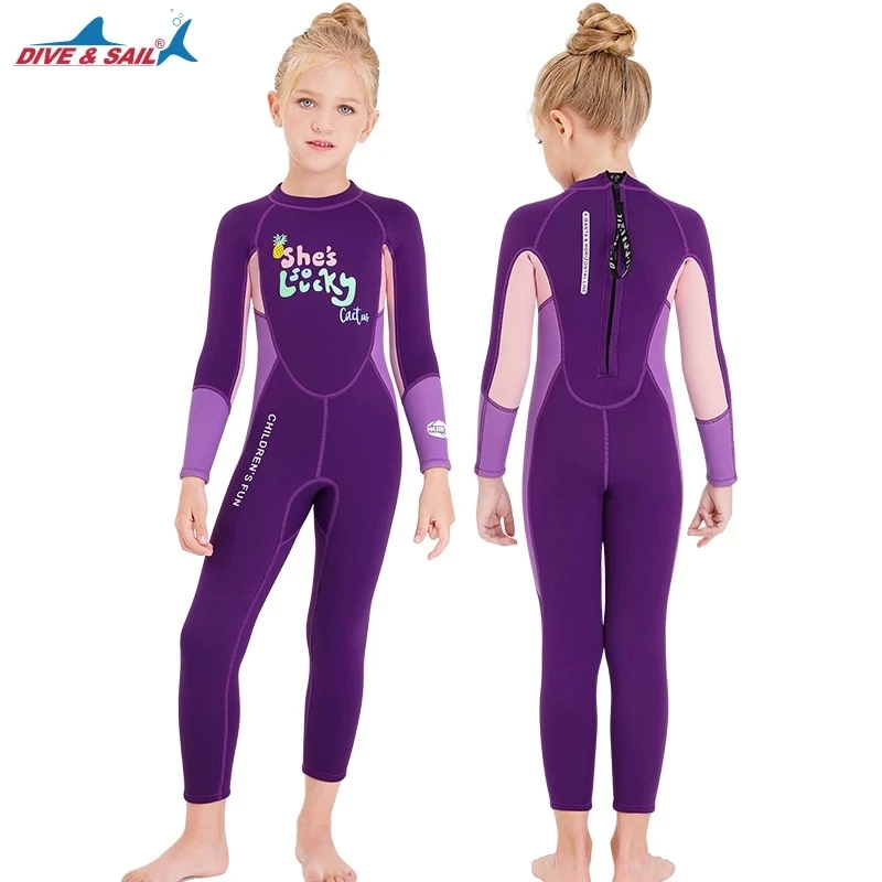 

DIVE & SAIL 2021 girls Wetsuit 2.5MM neoprene Scuba diving suit children drifting Surfing snorkeling Swimsuit Sun-proof swimwear