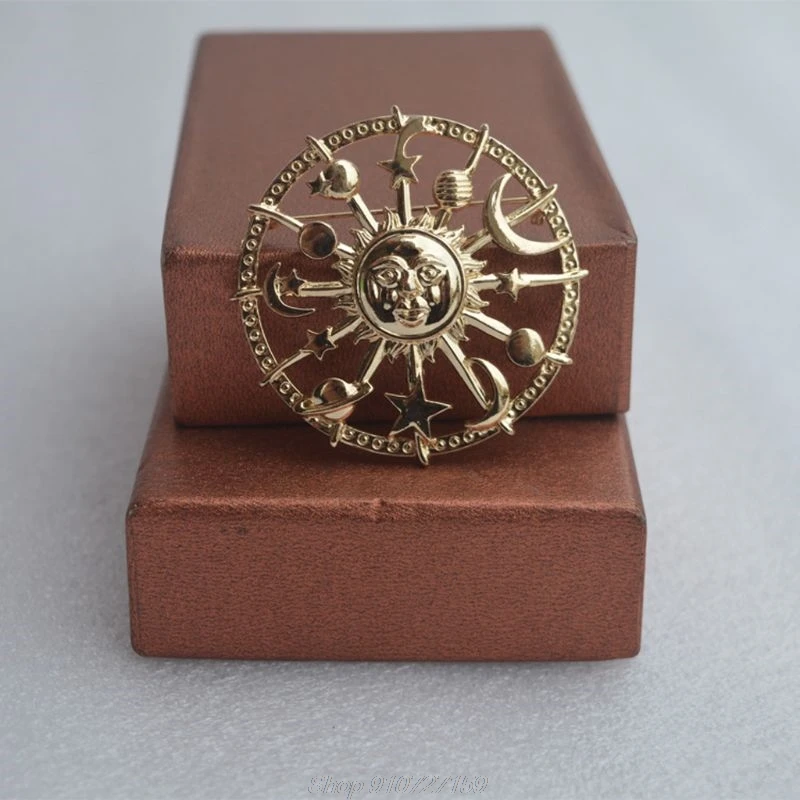 Золотая Звезда Луна солнце галактика руль брошь круглые Космос пара оловянные
