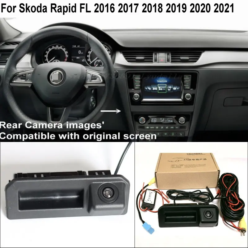 Car Rear View Camera For Skoda Rapid FL 2016 2017 2018 2019 2020 2021 Facelift Original Factory Trunk Handle Reverse camera