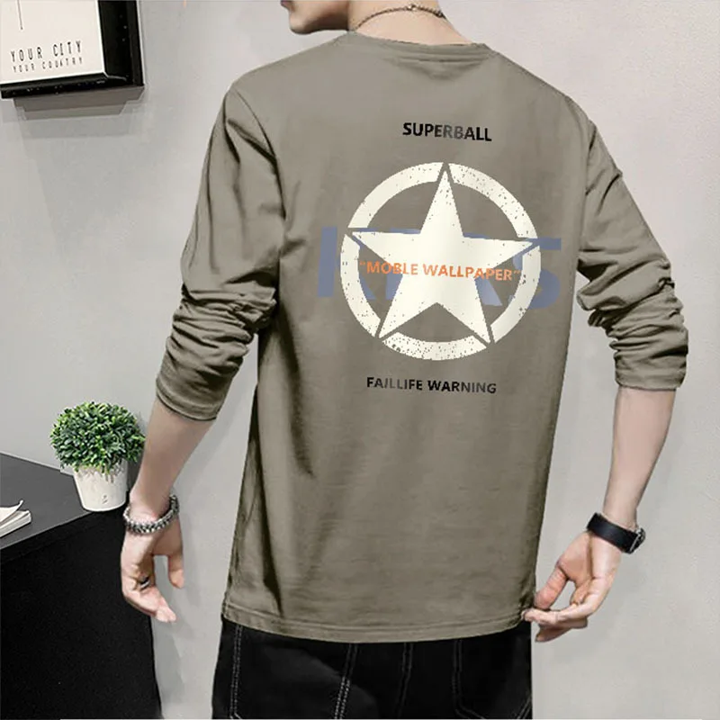 

Мужская футболка с длинным рукавом, универсальная модная, Повседневная рубашка с цифровым принтом, для весны и осени, 2021