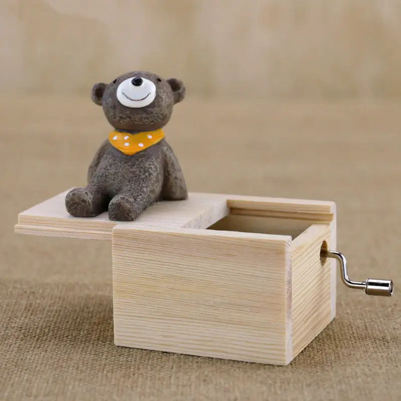Cute Animal Wooden Hand Cranked Music Boxes Creative Wood Crafts Birthday Party Kids Gift Box Home Decoration 8.3*5.4*8cm | Дом и сад