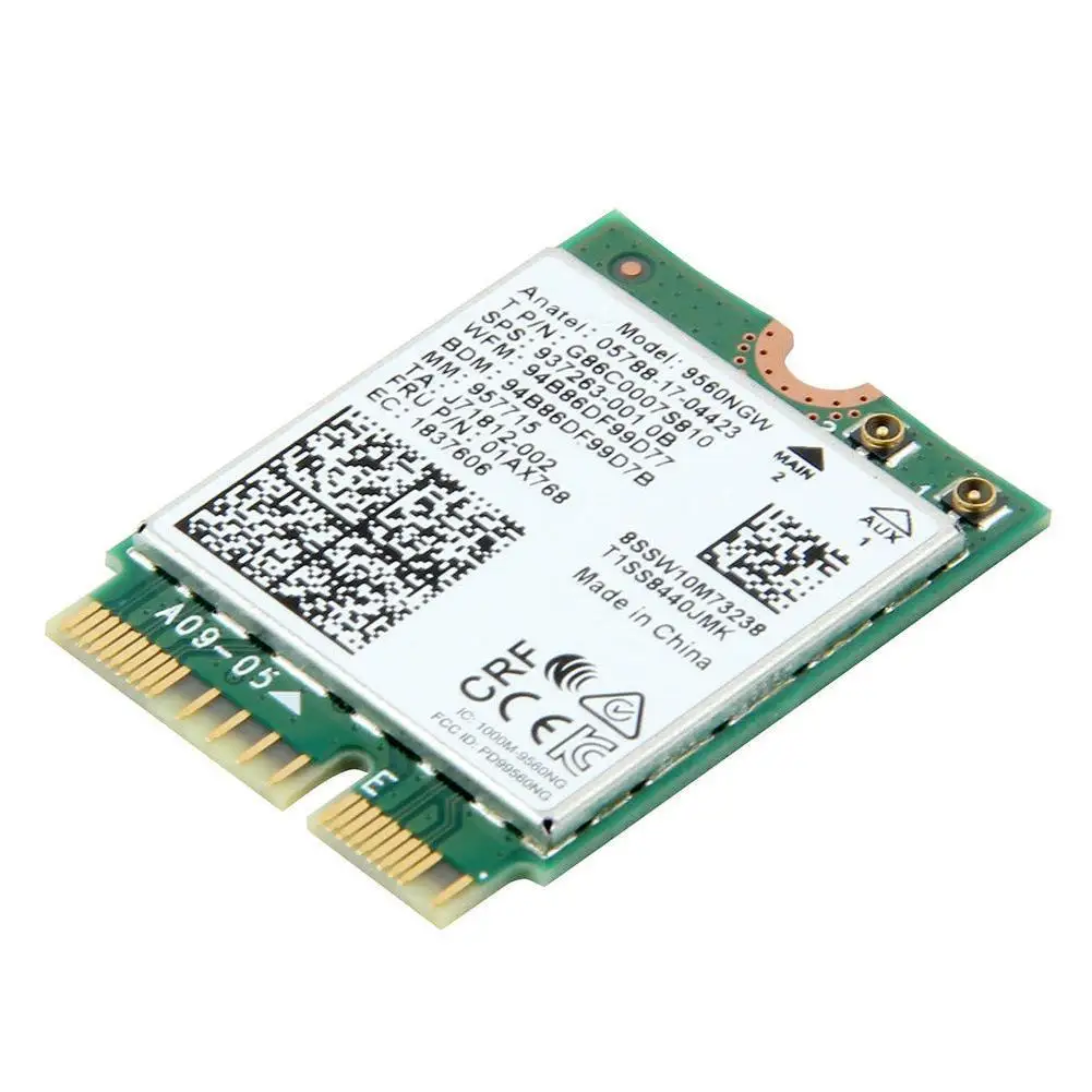 

Wir Card Dual Band Wireless AC 9560 For Intel 9560NGW E WiFi 4x2 Key 802.11ac Bluetooth Card 5.0 NGFF 2.4G/5G R1U6