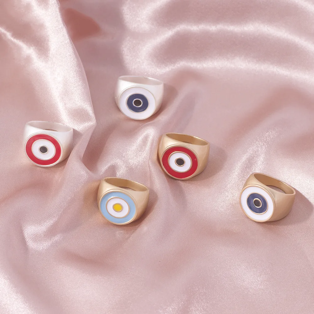

2020 New Fashion Matte Gold Metal Enamel Circle Eye Shape Index Finger Rings For Women Retro Bohemian Knukcle Rings