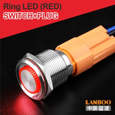 Lanboo 19 мм 10A высокого тока с плоской головкой 3 pin кнопочный переключатель с защитой от повреждений и кольцом led и символ - Цвет: R Ring Button Plug