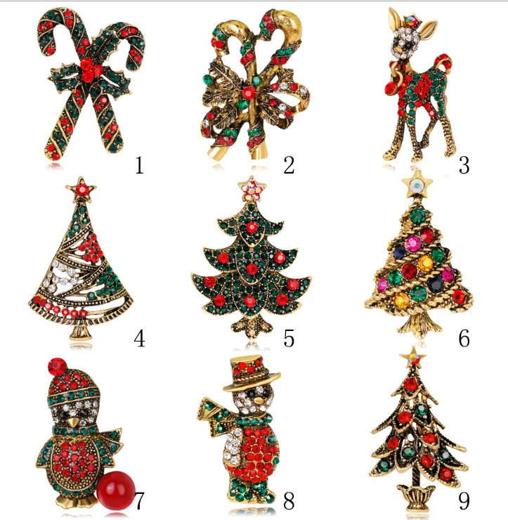 

30pcs/lot Crystal Christmas Brooch Rhinestone Christmas Candy Cane Brooch Pin